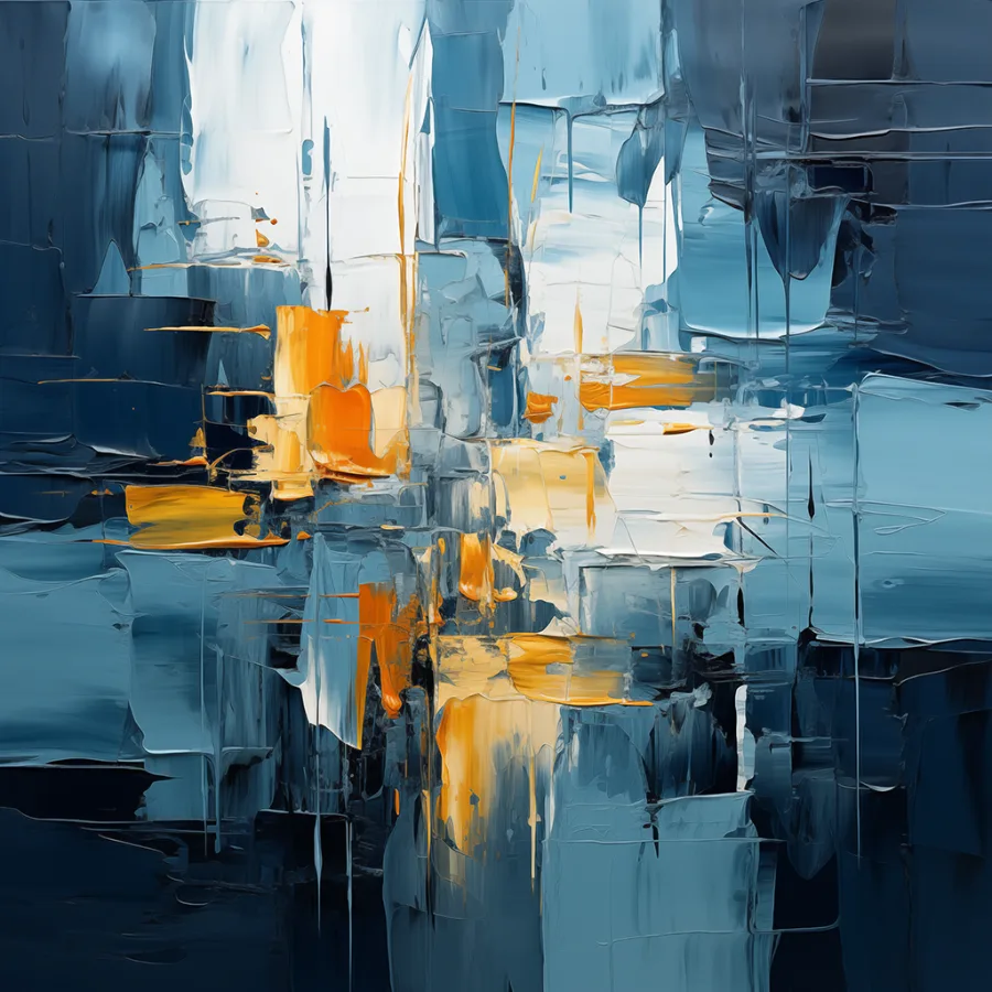 Abstract work “Cubical Blue”, geometric composition in blue tones