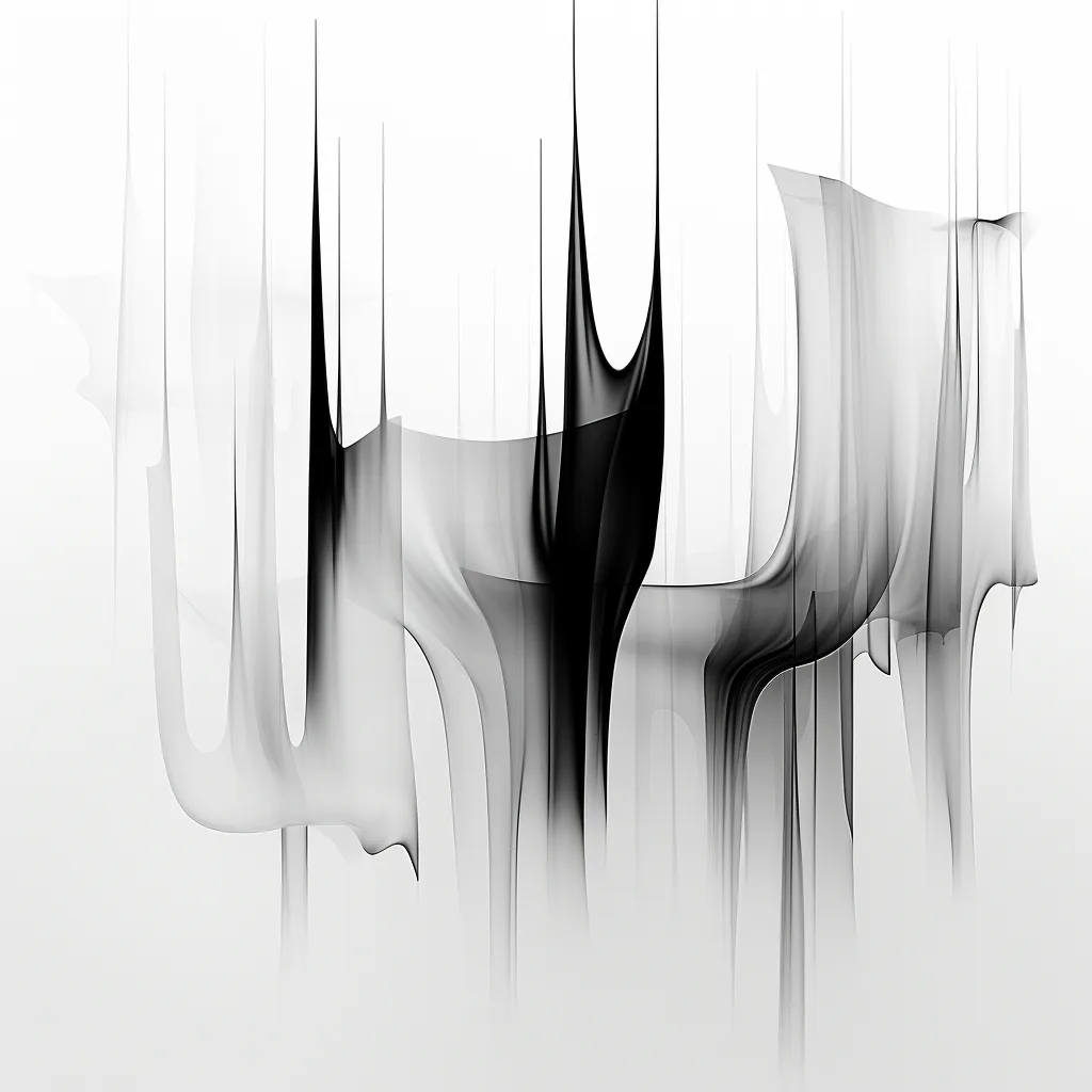 Abstract work “Vertikale Schleier”, quiet vertical structure in greys